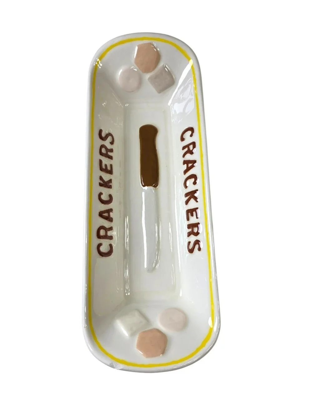 Vintage Ceramic Crackers Serving Tray in White and Brown